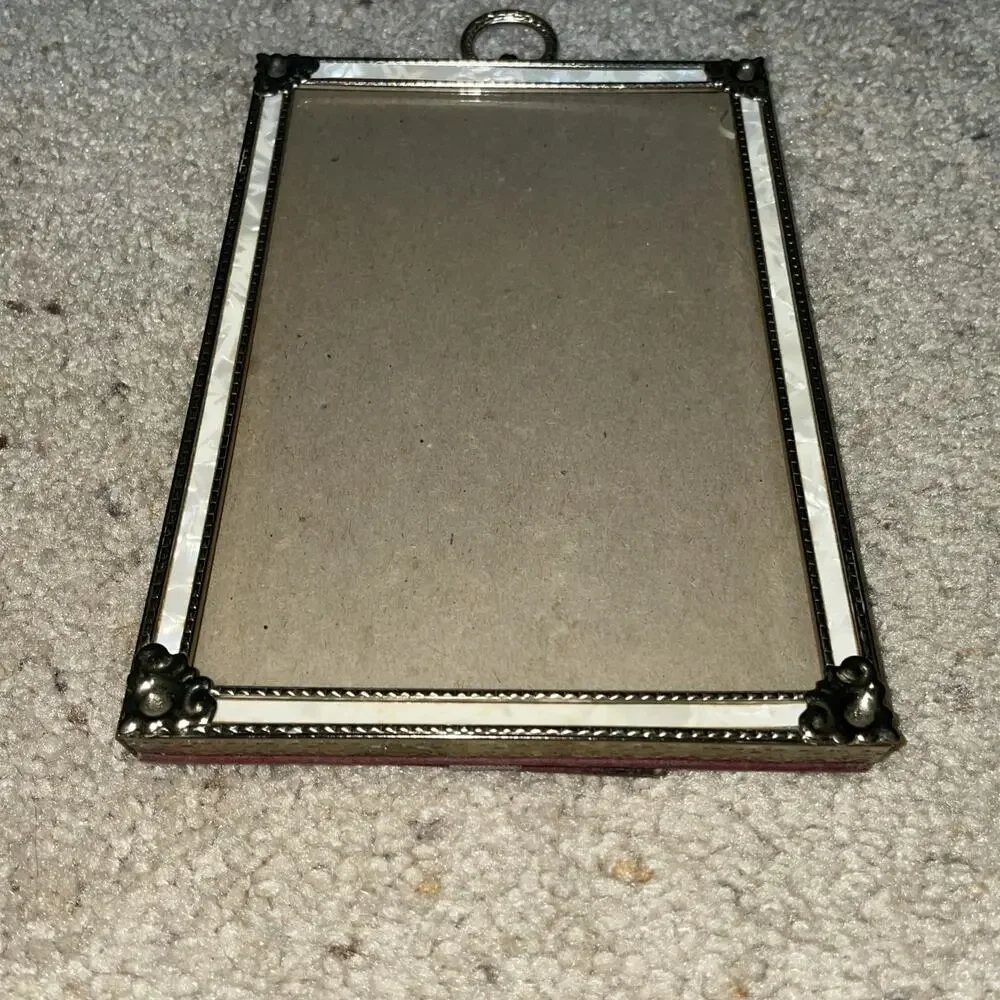 Vintage 5x7 Brass Picture Frame w/ Iridescent Inlay & Ring Hanger